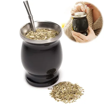 De aço inoxidável 8oz erva-mate copo de cabaça em forma de erva-mate xícara de chá de água com isolamento copa xícara de café, copo de chá com uma colher e escova