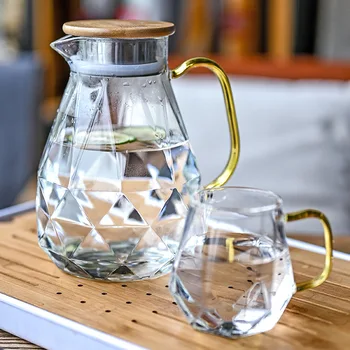 Diamante Textura de Vidro Conjunto de Bule de chá de Água Fria Quente Jarro de Água Transparente Pote de Café de Água em Casa Garrafa de resistente ao Calor Bule de chá Se WF