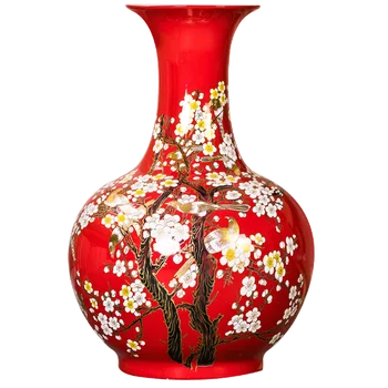 Jingdezhen Vaso De Cerâmica De Decoração De Grande Chinês Vermelho Estilo Chinês Novo Dracaena Sanderiana Arranjo De Flor Sala De Estar
