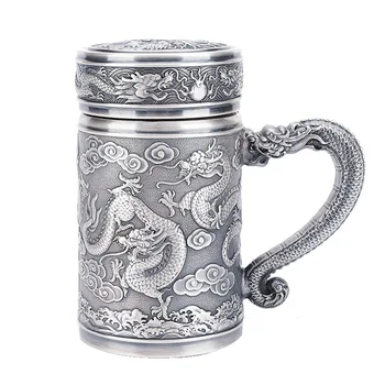 S999 prata copo de água Kowloon Copo com alça de pé de prata office xícara de chá copo taça de prata de presente de copa
